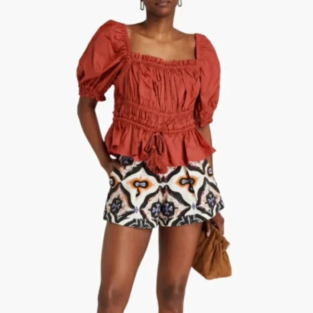 Ulla Johnson Evita Shirred Cotton Top Burnt Henna 2